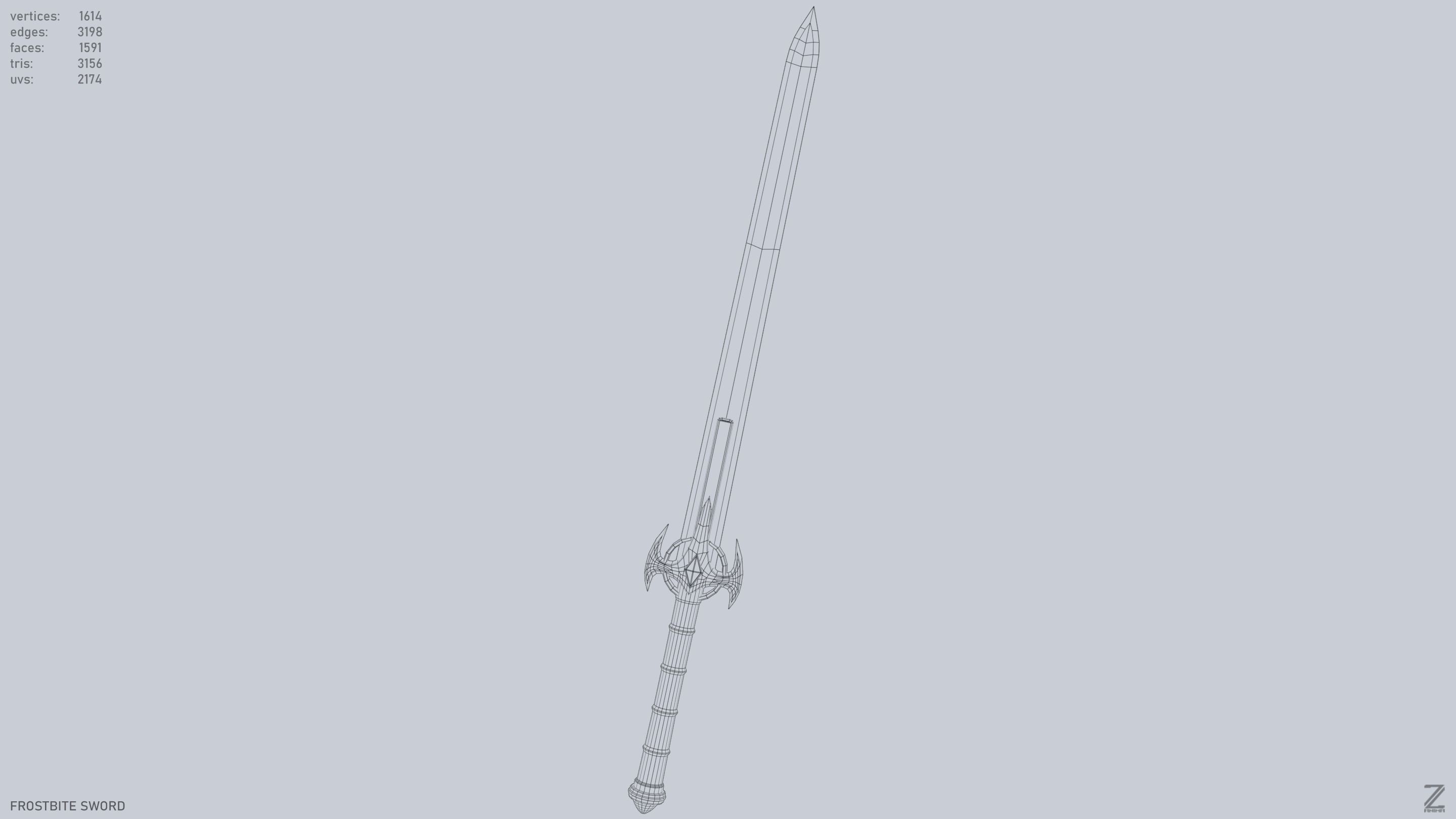 Frostbite sword Low-poly 3D model_15