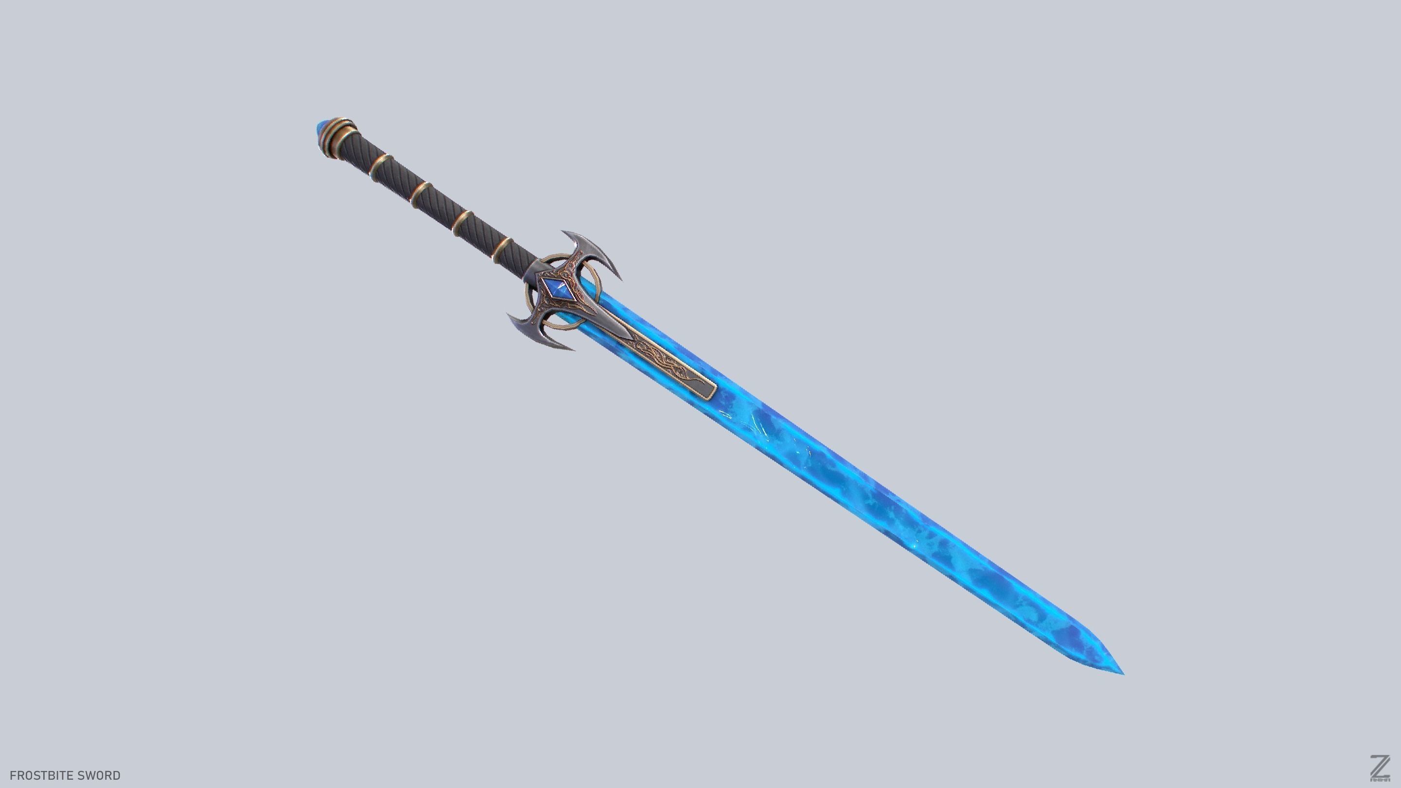 Frostbite sword Low-poly 3D model_9