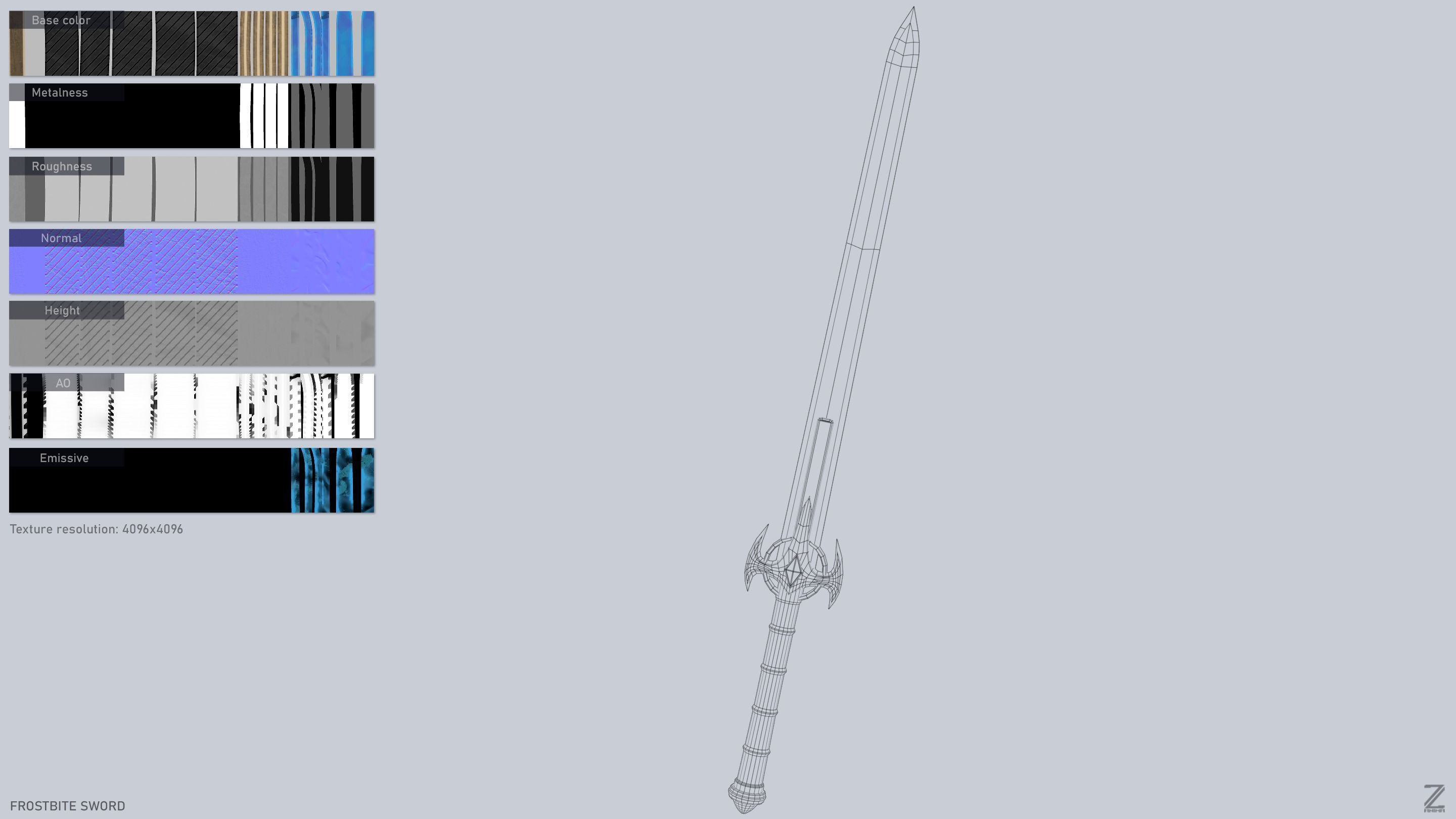 Frostbite sword Low-poly 3D model_3