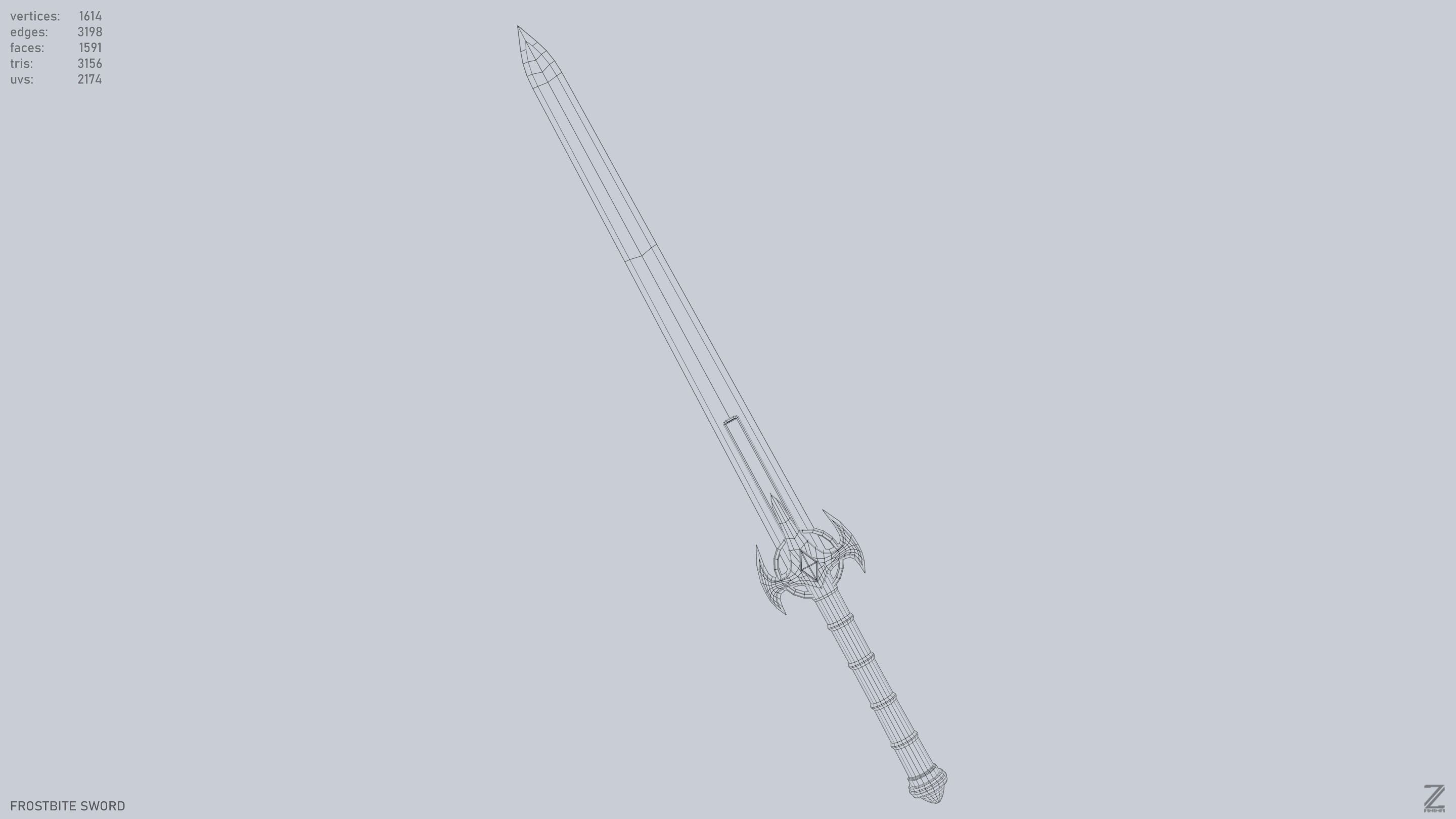 Frostbite sword Low-poly 3D model_11