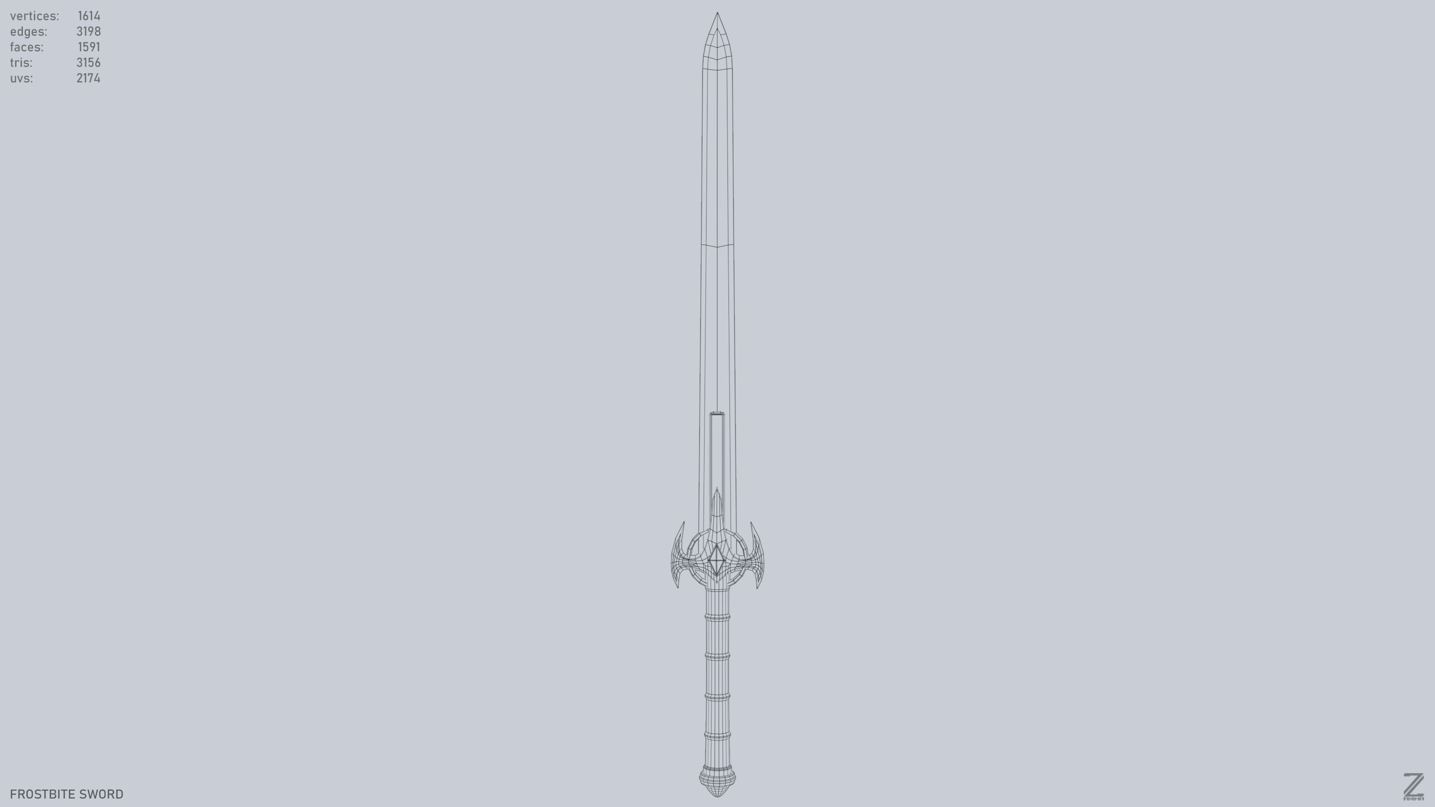 Frostbite sword Low-poly 3D model_10