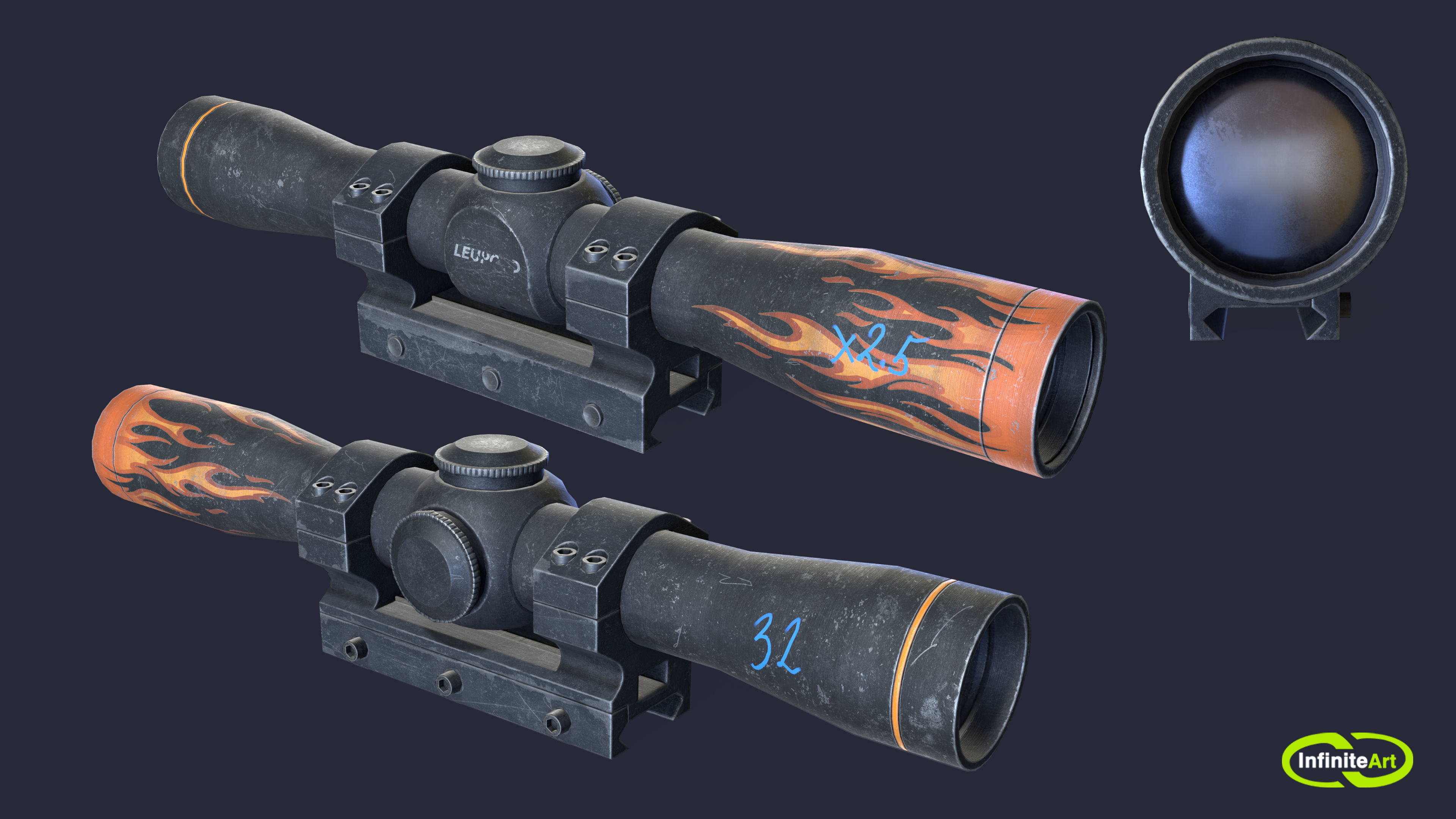The sight is short FX II SCOUT 2-5X28 DUPLEX Low-poly 3D model_4