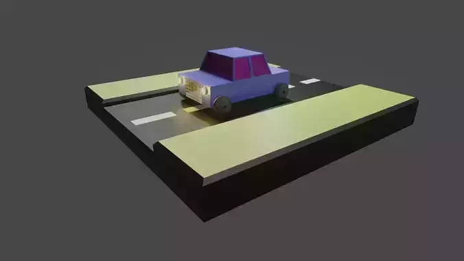 Low Poly Car and Road 3D Model