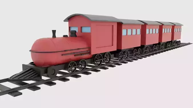 Low Poly Cartoon Train Rigged Low-poly 3D model