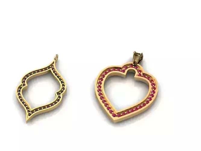 PENDANT two heart shaped pendants with stones