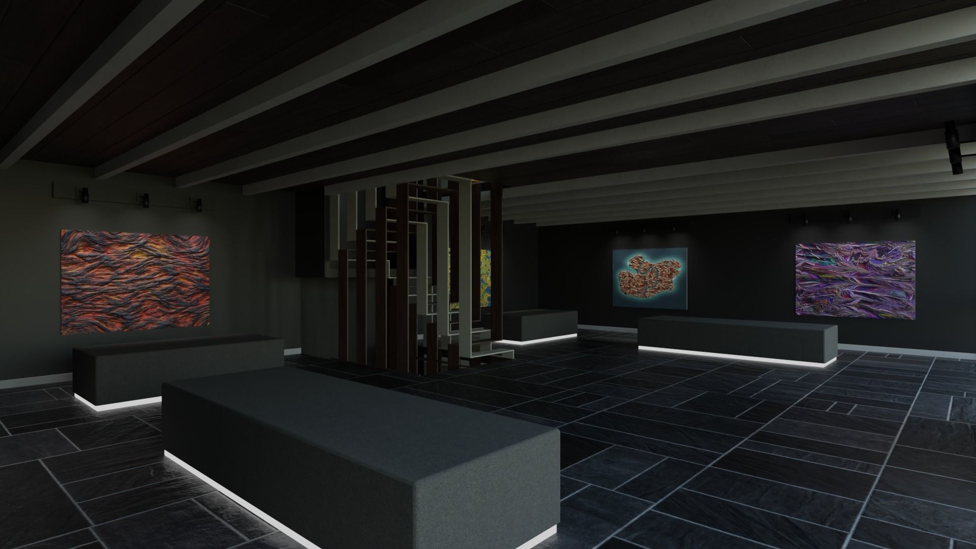 3 level Virtual Reality Gallery Low-poly 3D model_10