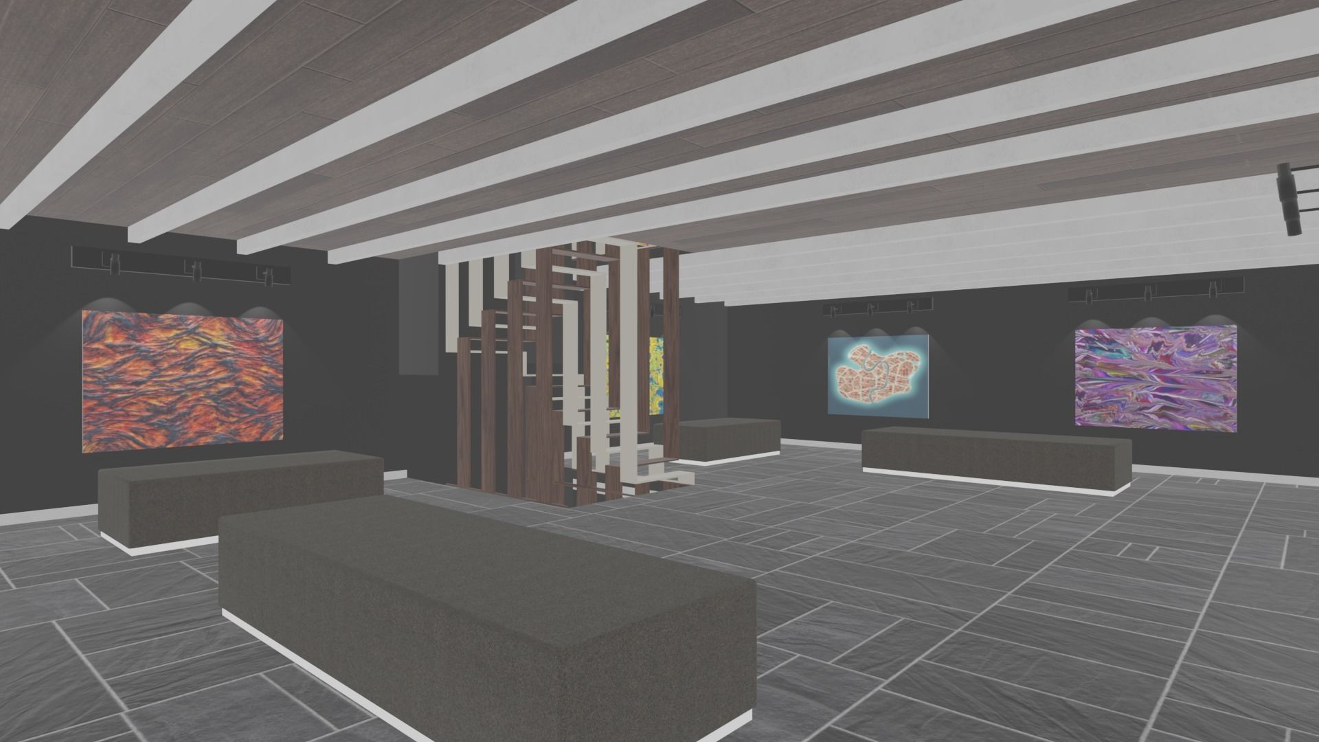 3 level Virtual Reality Gallery Low-poly 3D model_11