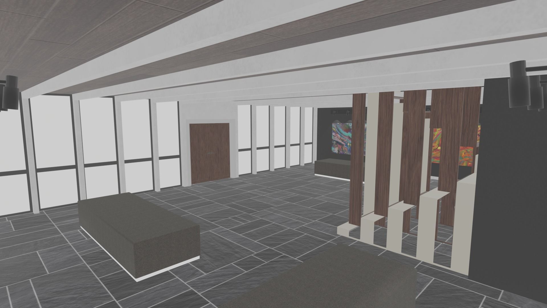3 level Virtual Reality Gallery Low-poly 3D model_3