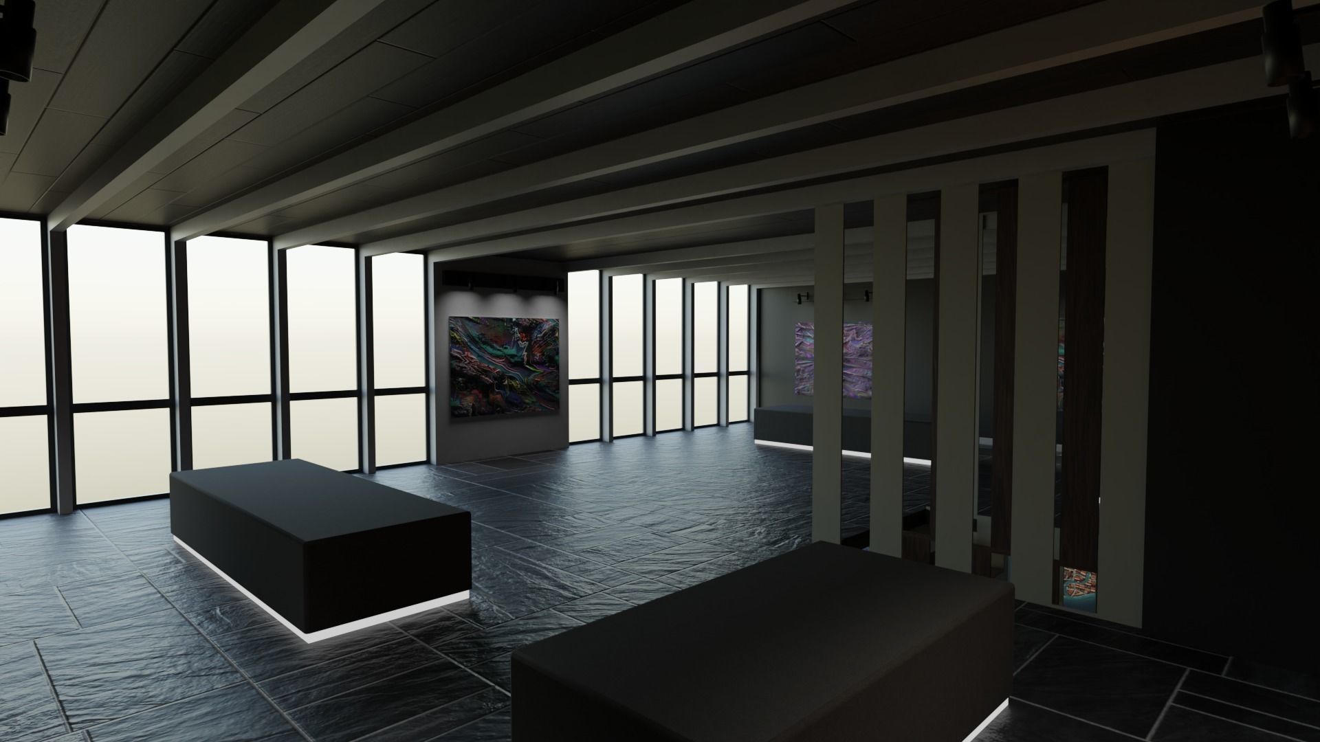3 level Virtual Reality Gallery Low-poly 3D model_6