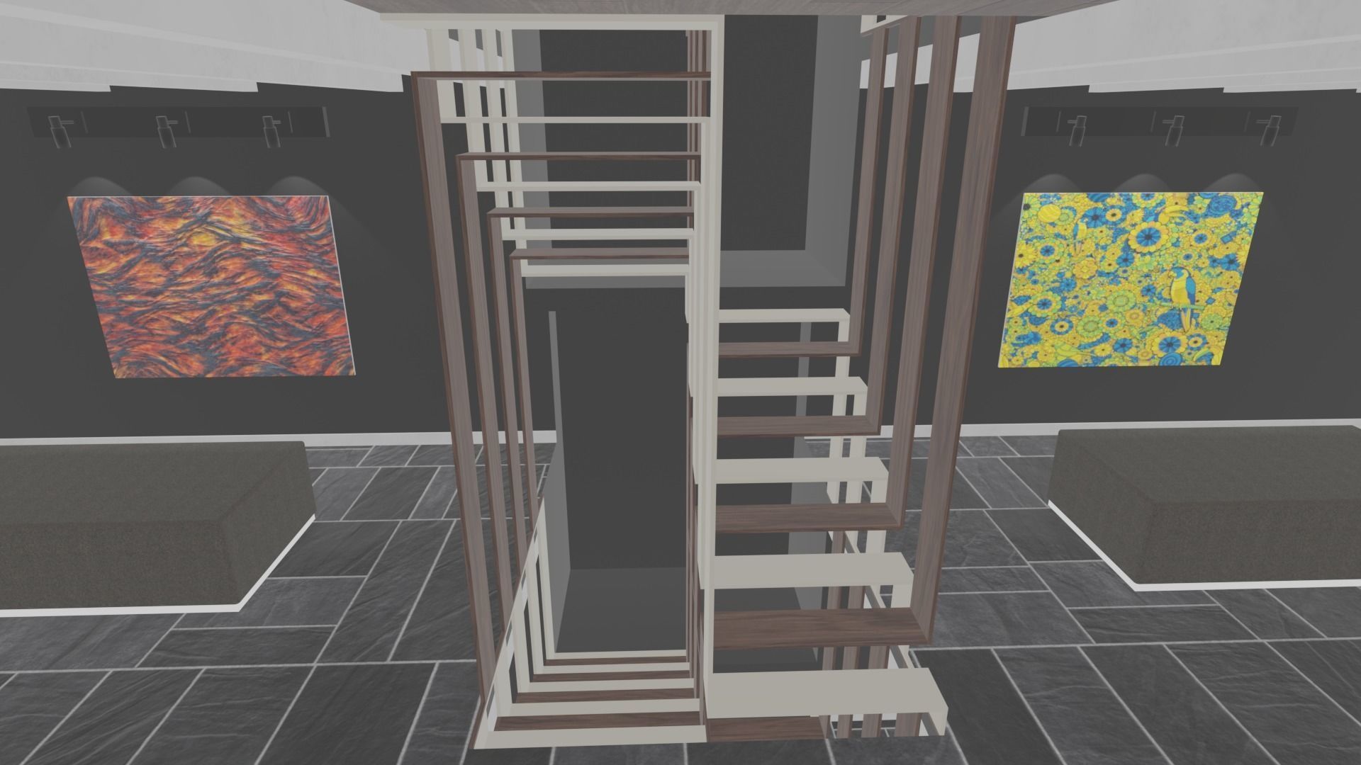 3 level Virtual Reality Gallery Low-poly 3D model_26