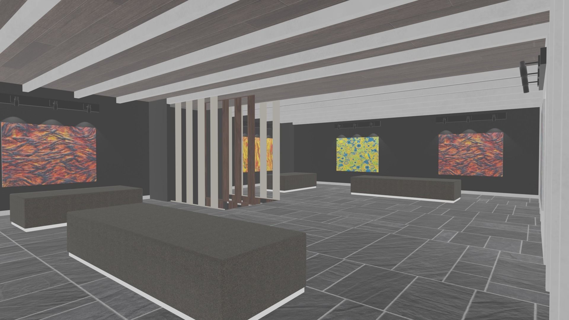 3 level Virtual Reality Gallery Low-poly 3D model_9