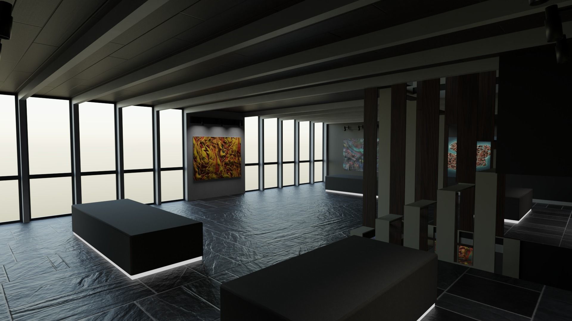 3 level Virtual Reality Gallery Low-poly 3D model_4