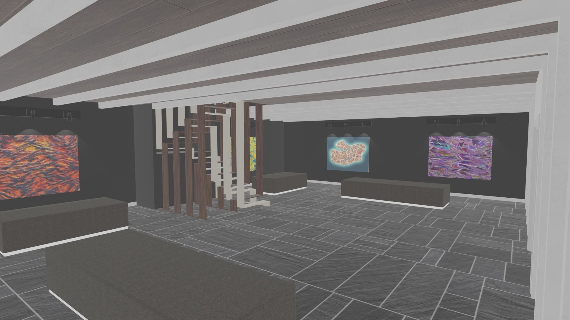 3 level Virtual Reality Gallery Low-poly 3D model_1