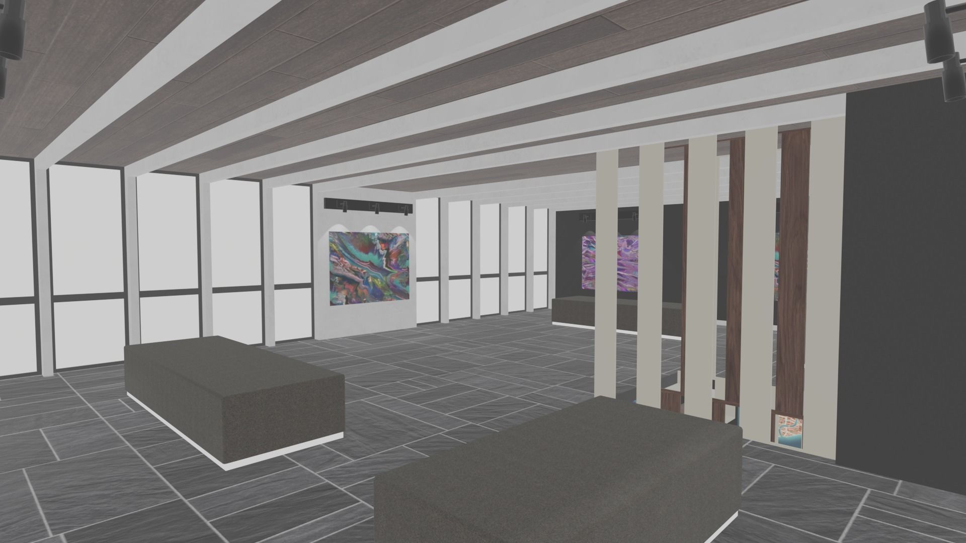 3 level Virtual Reality Gallery Low-poly 3D model_7