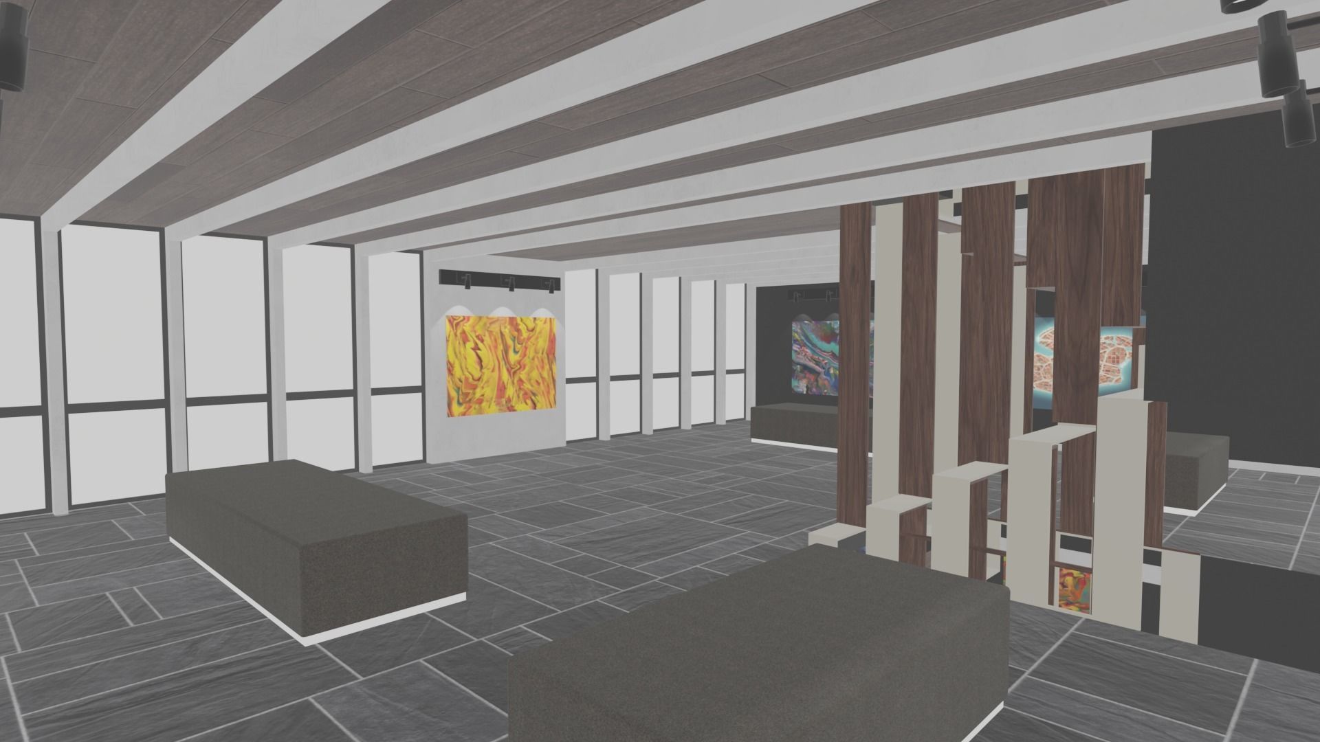 3 level Virtual Reality Gallery Low-poly 3D model_5