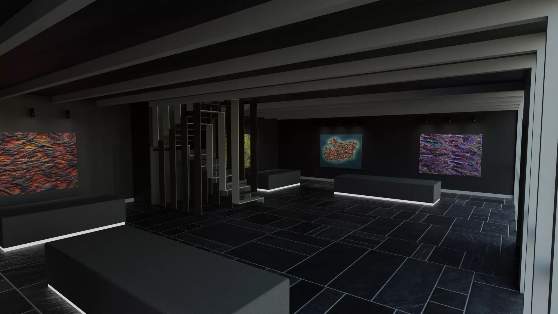 3 level Virtual Reality Gallery Low-poly 3D model_0