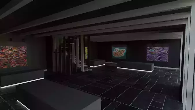 3 level Virtual Reality Gallery Low-poly 3D model
