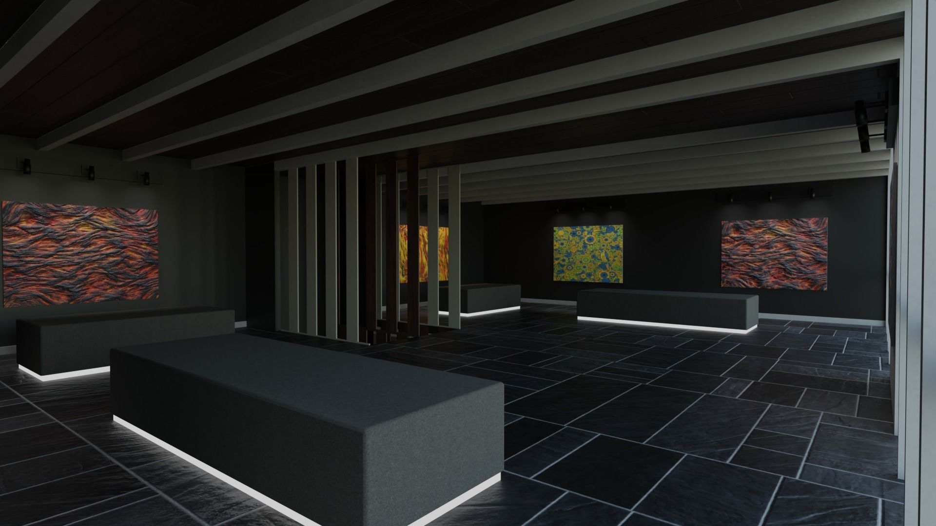 3 level Virtual Reality Gallery Low-poly 3D model_8