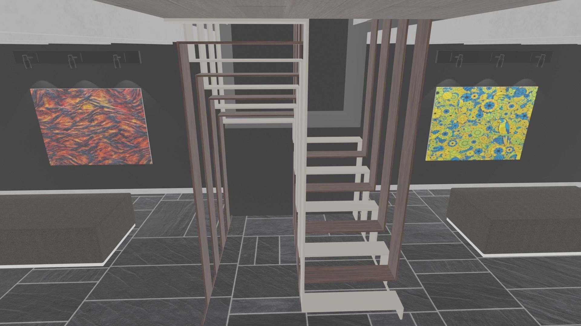 3 level Virtual Reality Gallery Low-poly 3D model_24