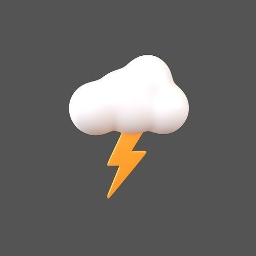 Cartoon Cloud With Lightning v1 001 Low-poly 3D model