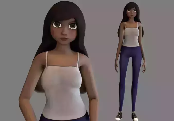 thin girl model look low poly