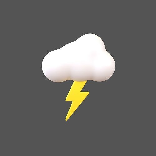 Cartoon Cloud With Lightning v1 002 Low-poly 3D model