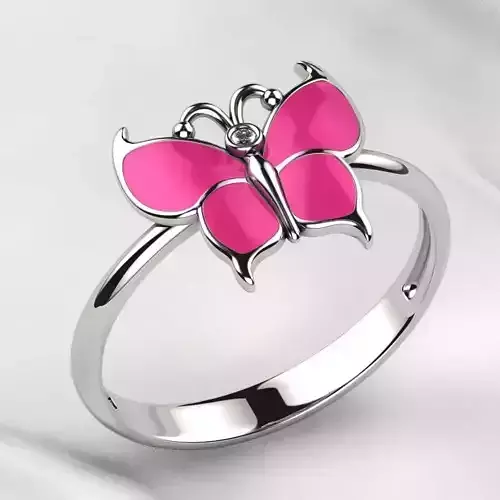 Pink Enamel Butterfly Gold Ring