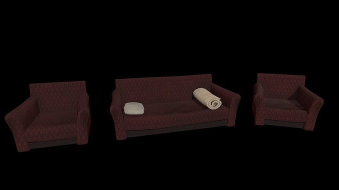 Old soviet sofa and armchair 3D model