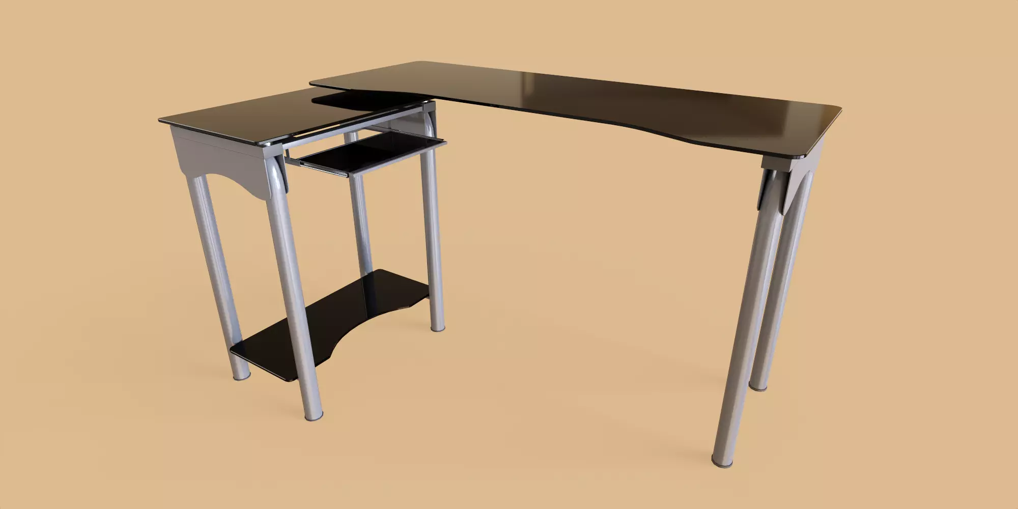 Glass Desk Low-poly 3D model_0