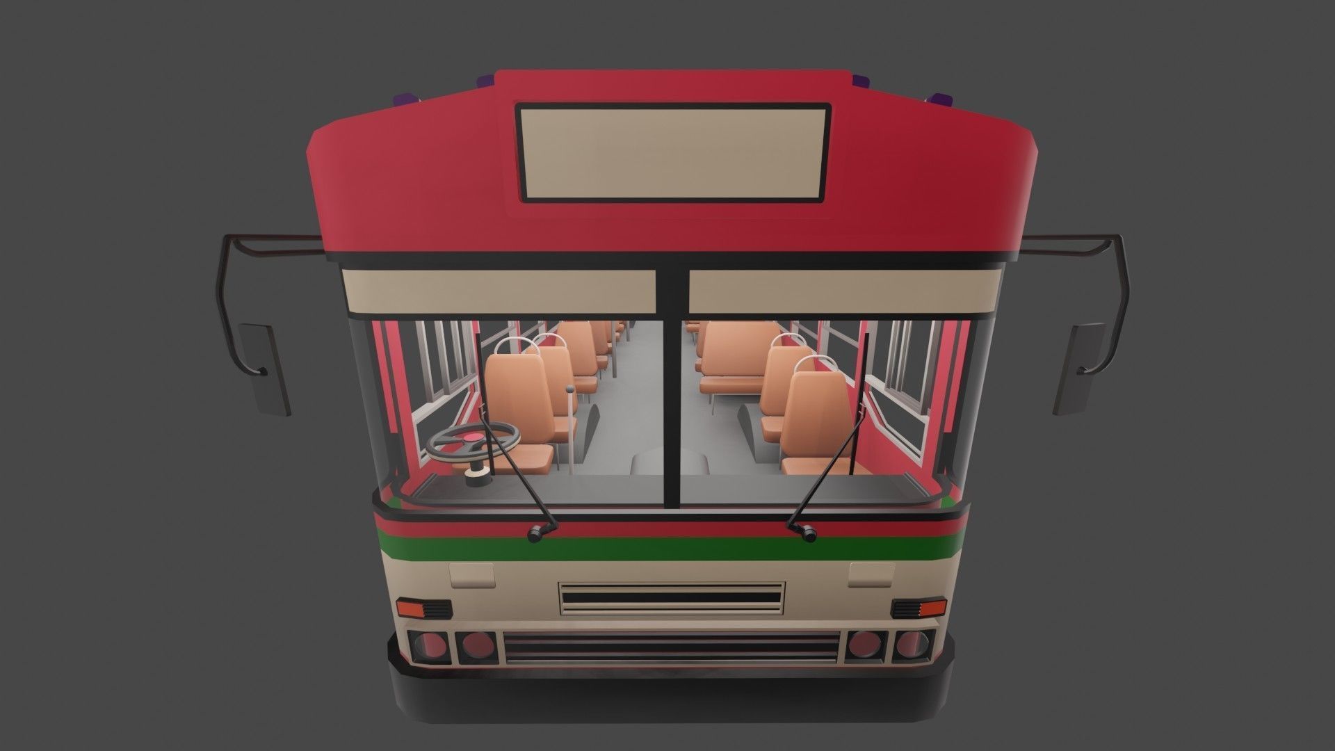 low - poly thai city bus red green white color models Low-poly 3D model_2