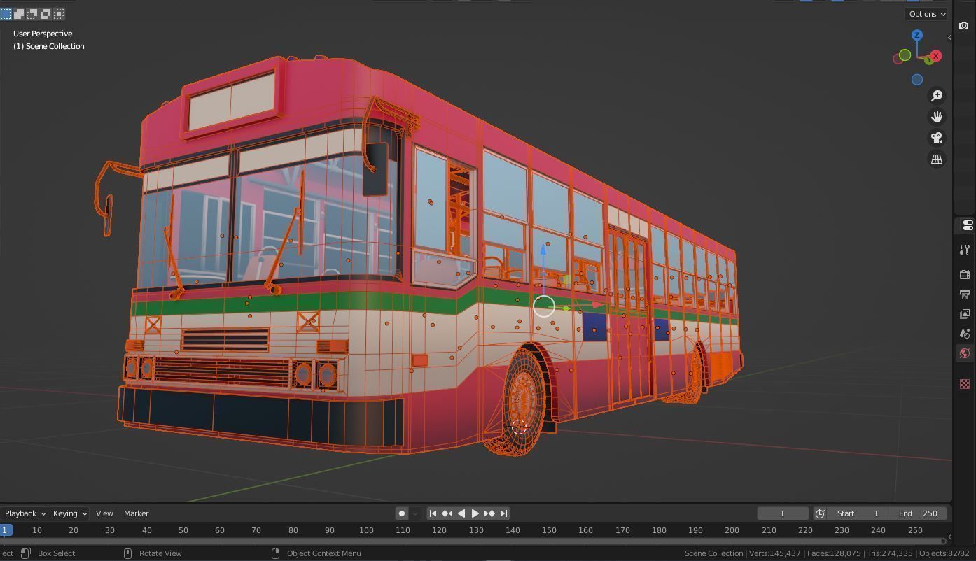 low - poly thai city bus red green white color models Low-poly 3D model_6