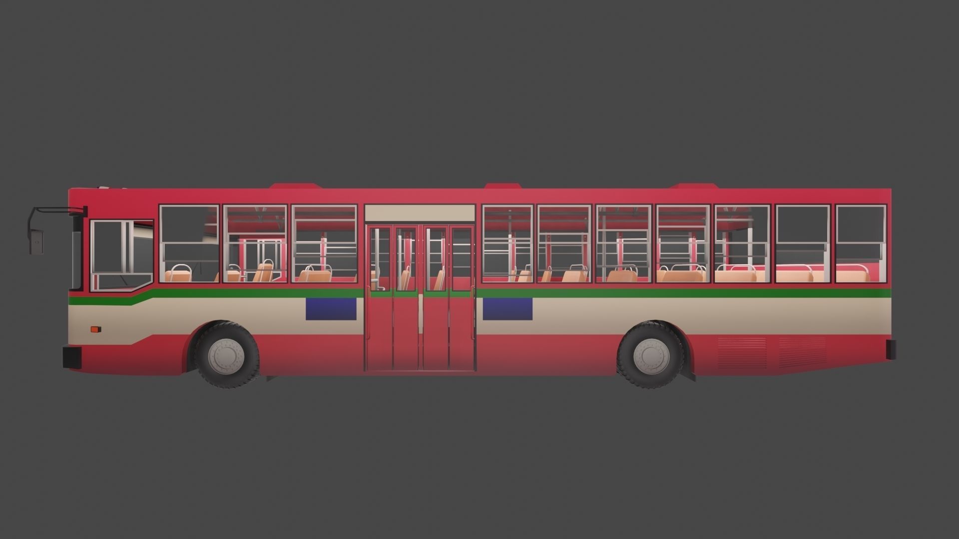 low - poly thai city bus red green white color models Low-poly 3D model_1