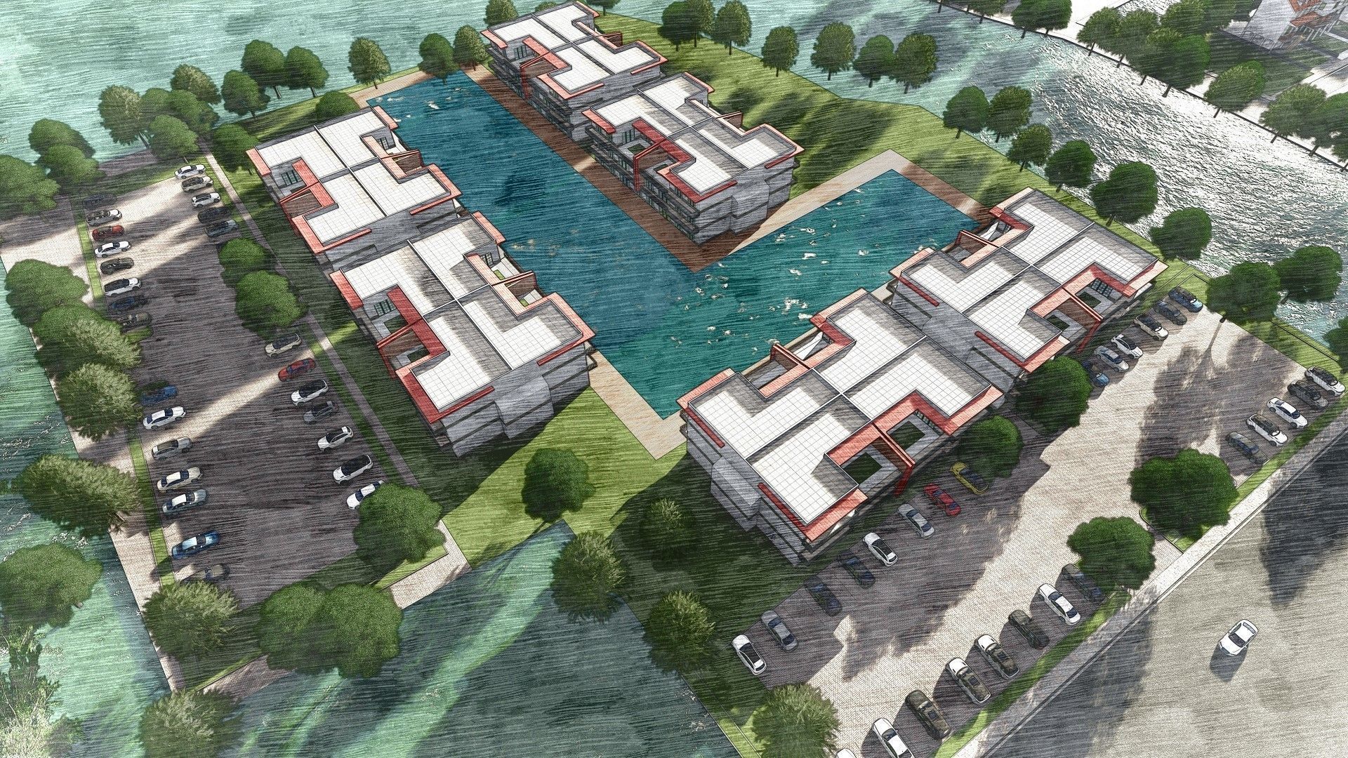 Housing Society Development Design along beach 3D model_10