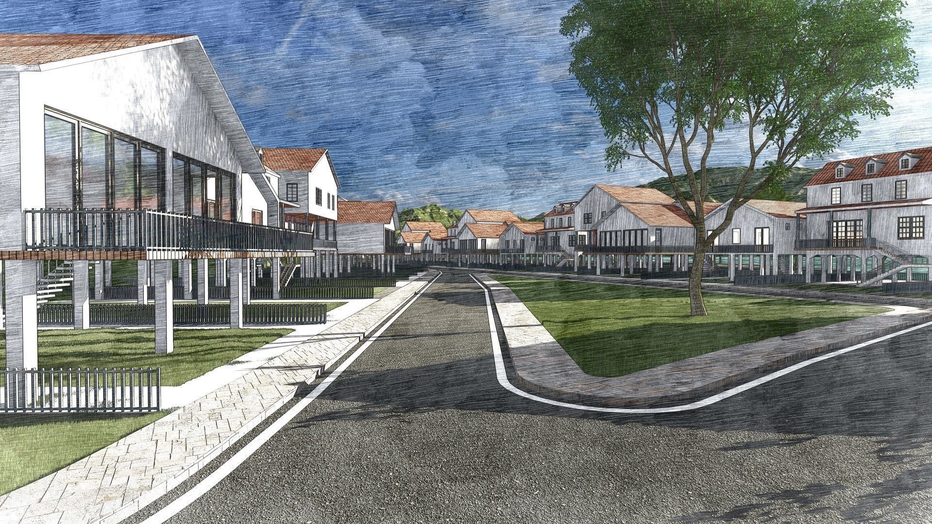 Housing Society Development Design along beach 3D model_1