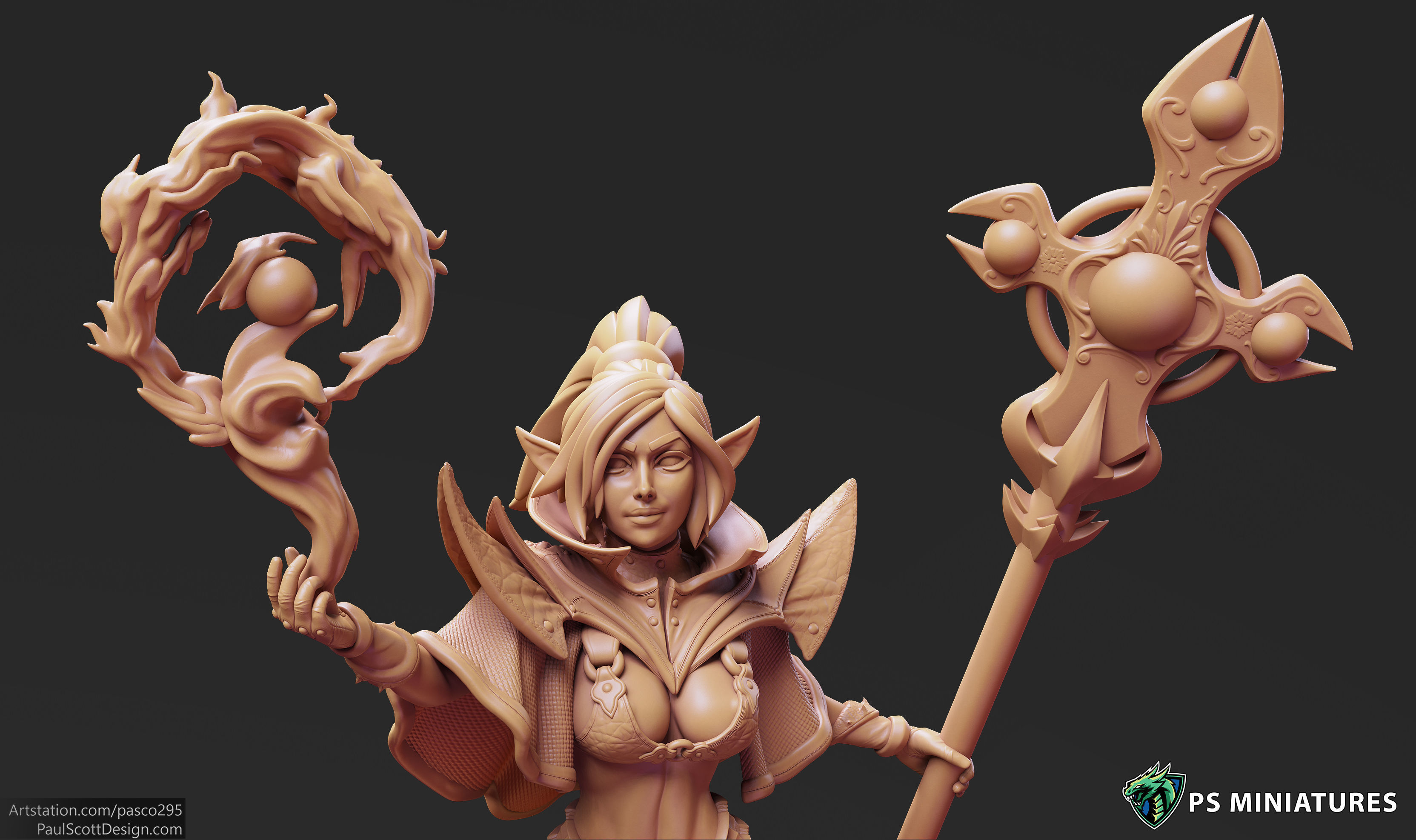 Drow Cleric Pose 1 - 4 Variants and Pinup 3D print model_4