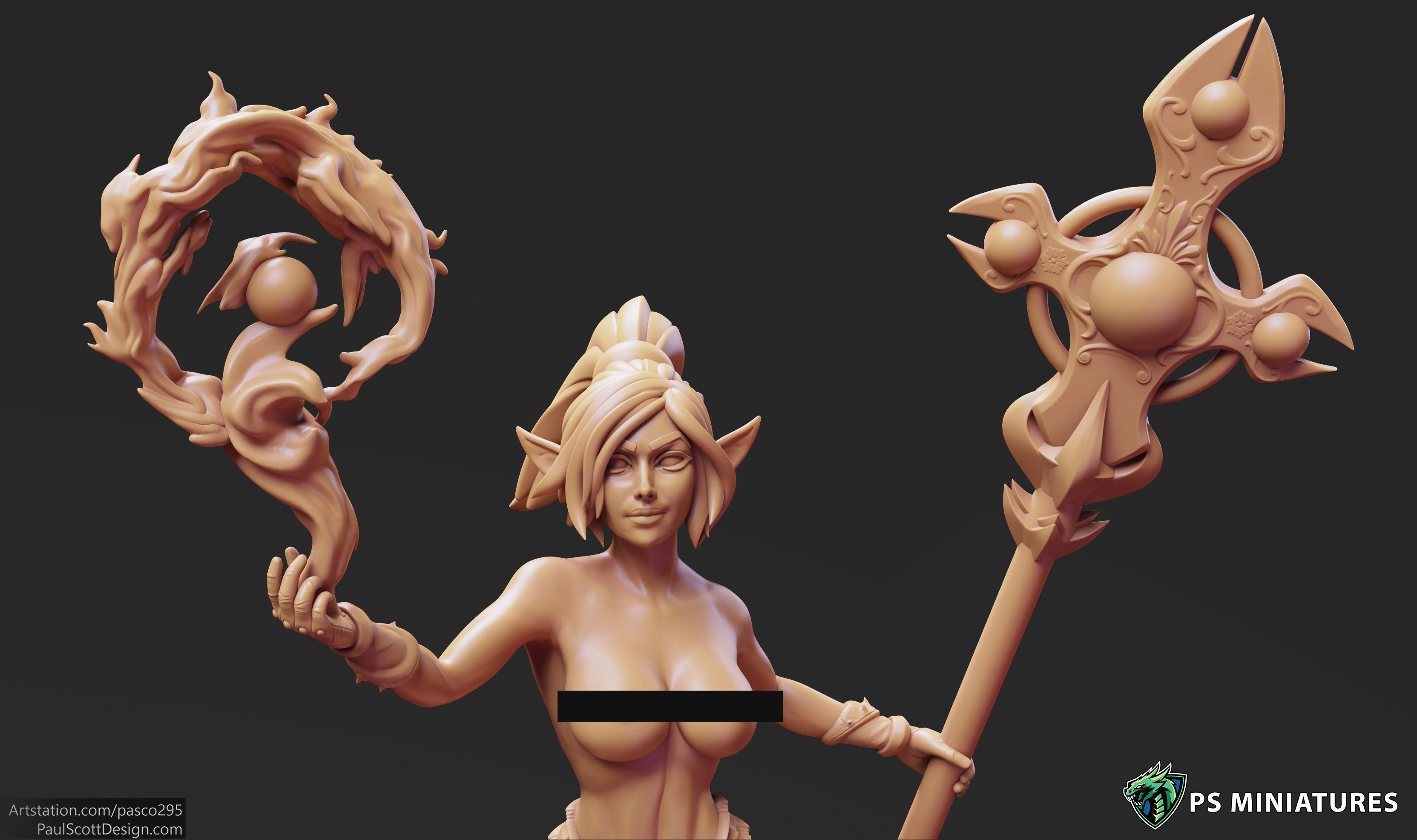 Drow Cleric Pose 1 - 4 Variants and Pinup 3D print model_7