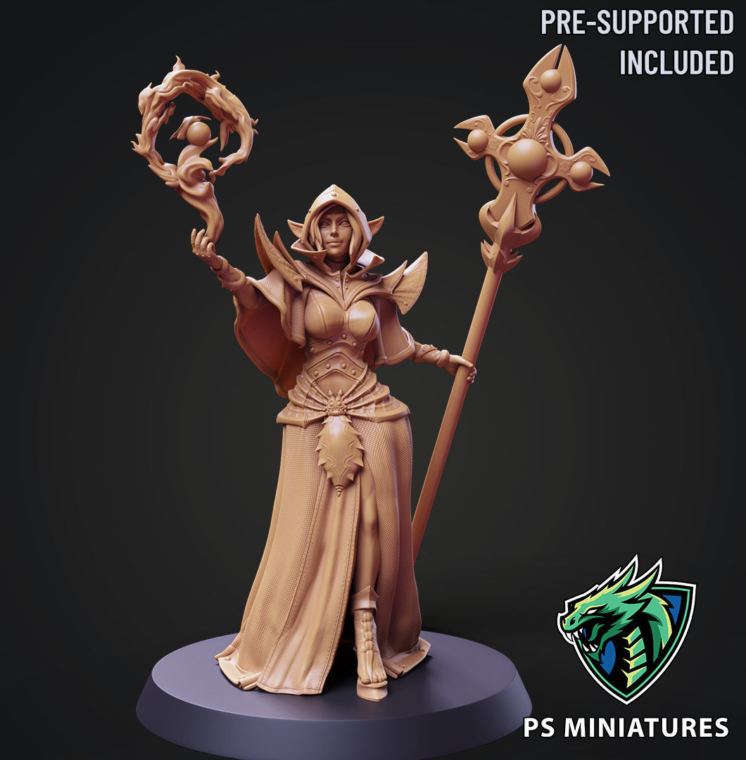 Drow Cleric Pose 1 - 4 Variants and Pinup 3D print model_11