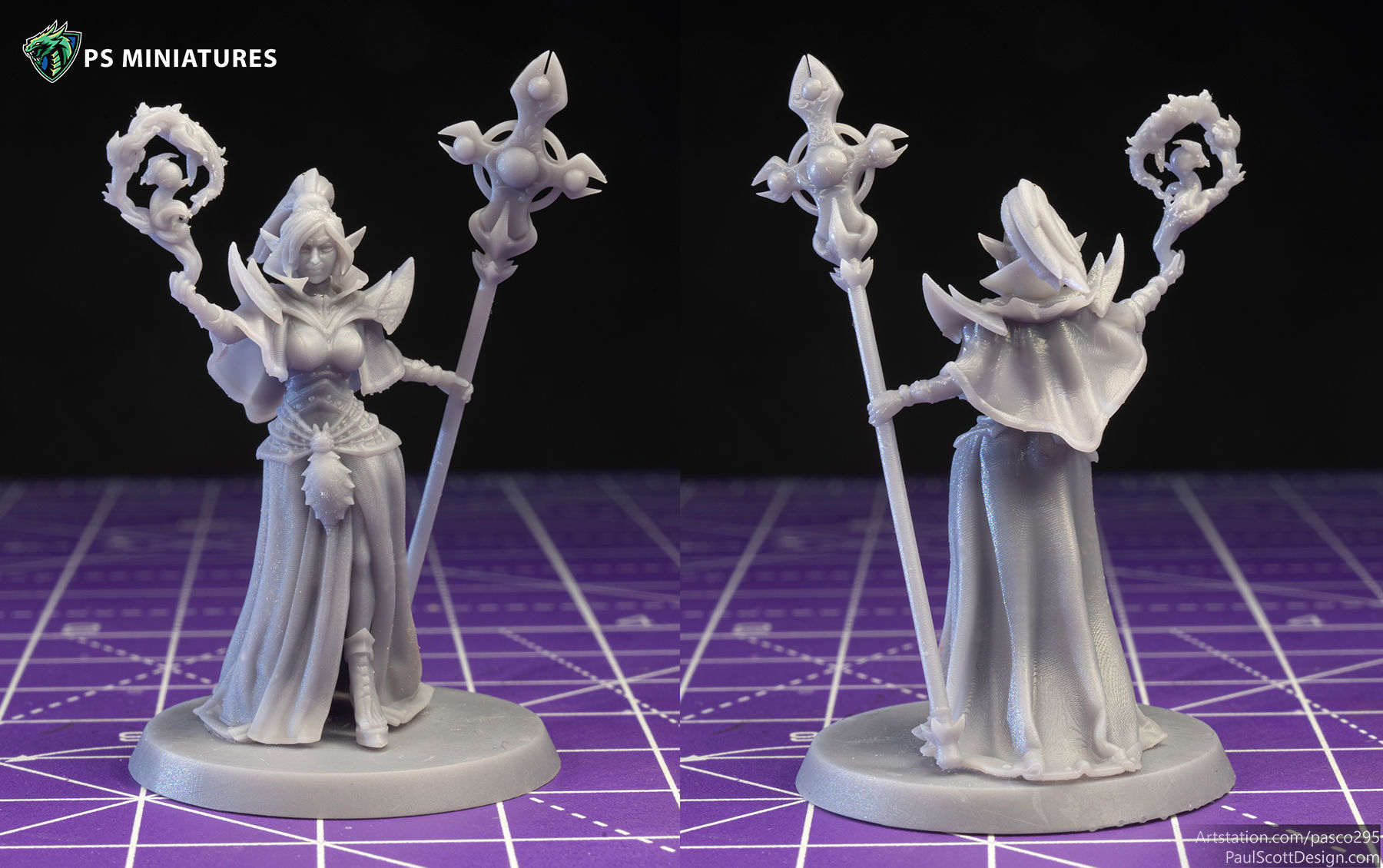 Drow Cleric Pose 1 - 4 Variants and Pinup 3D print model_3