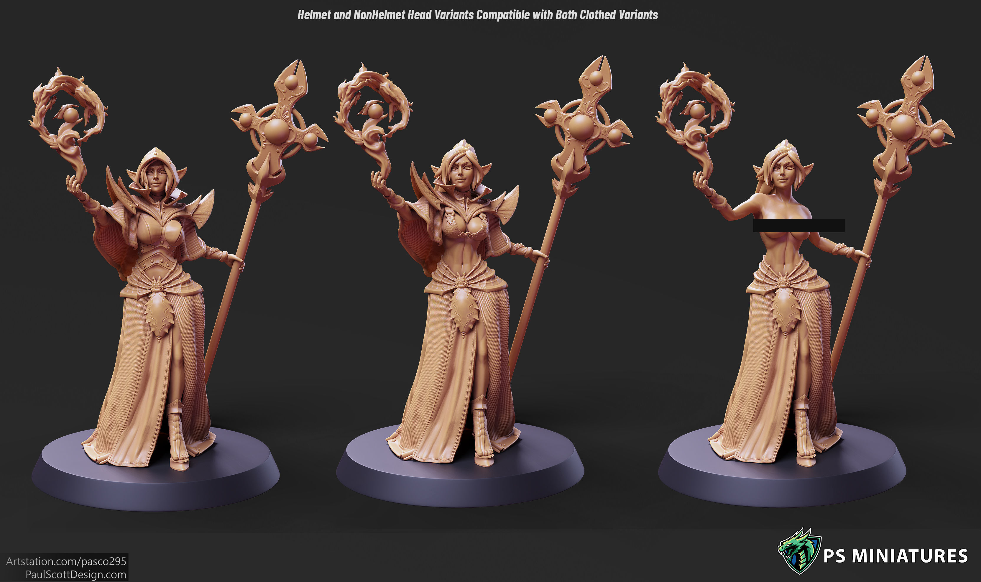 Drow Cleric Pose 1 - 4 Variants and Pinup 3D print model_1