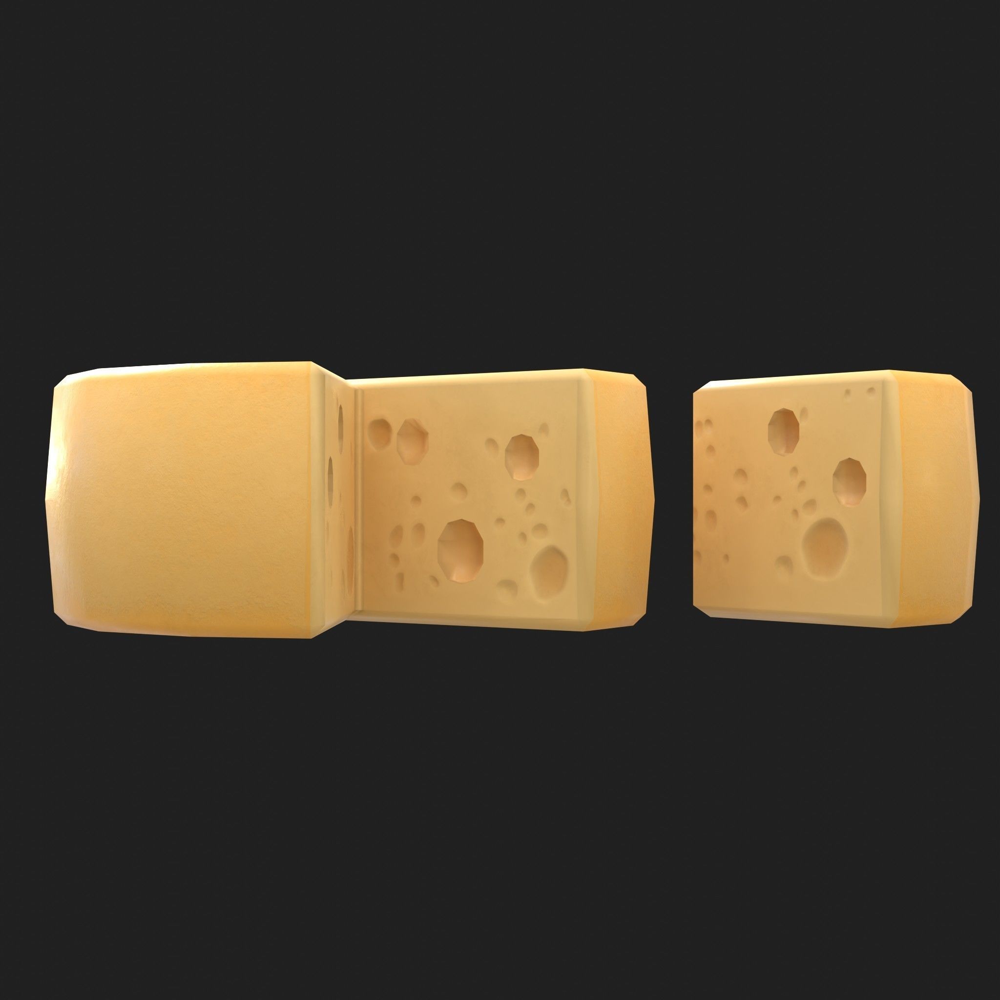 Cheese Wedge and Wheel 2 Piece Set Low-poly 3D model_3