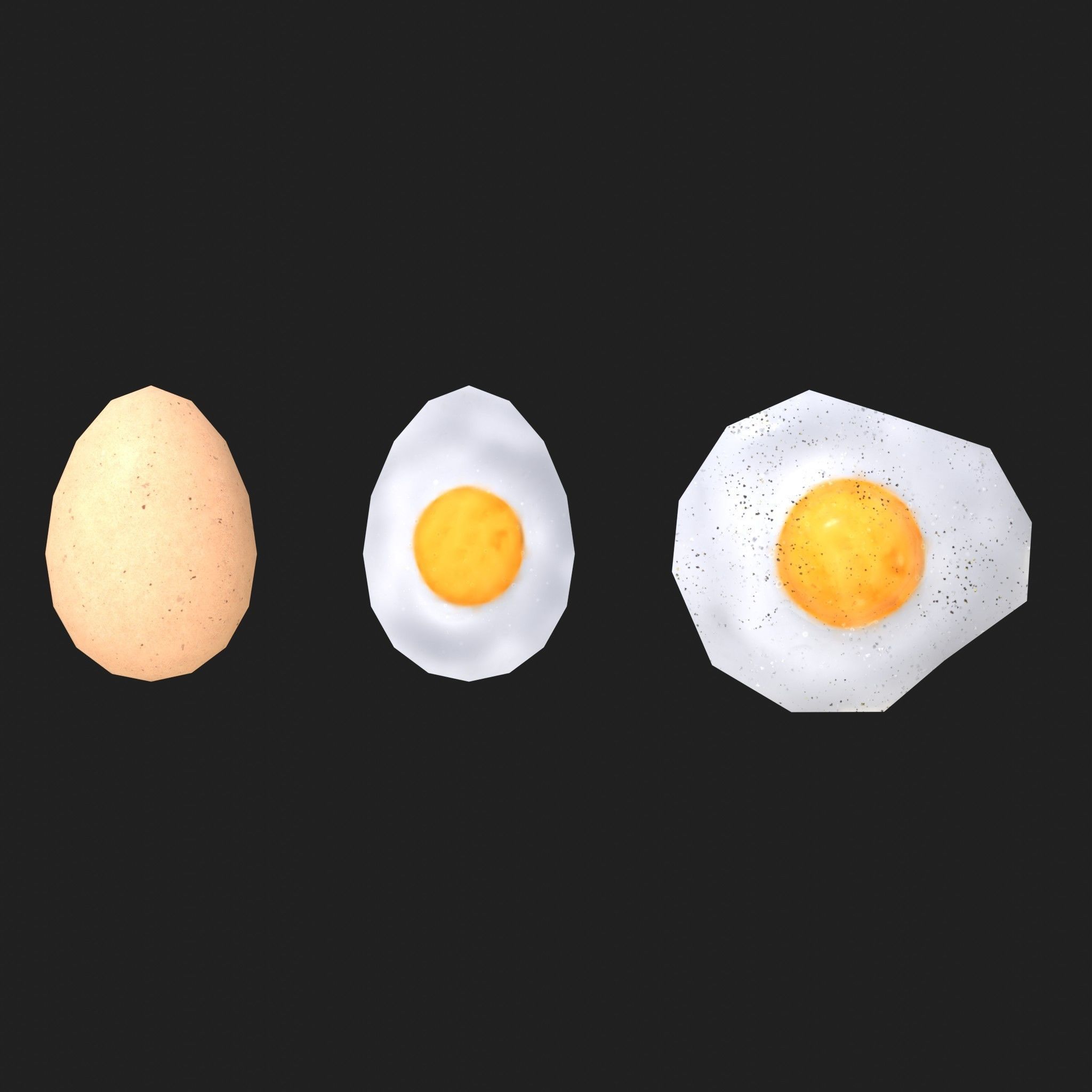 Egg - Cooked Fried and Whole 3 Piece Set Low-poly 3D model_5