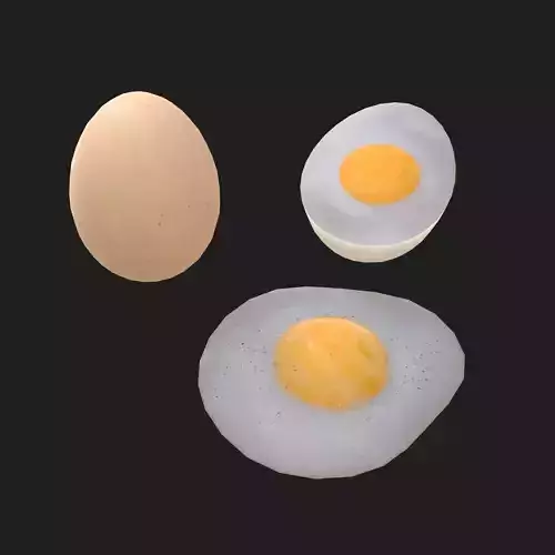 Egg - Cooked Fried and Whole 3 Piece Set Low-poly 3D model