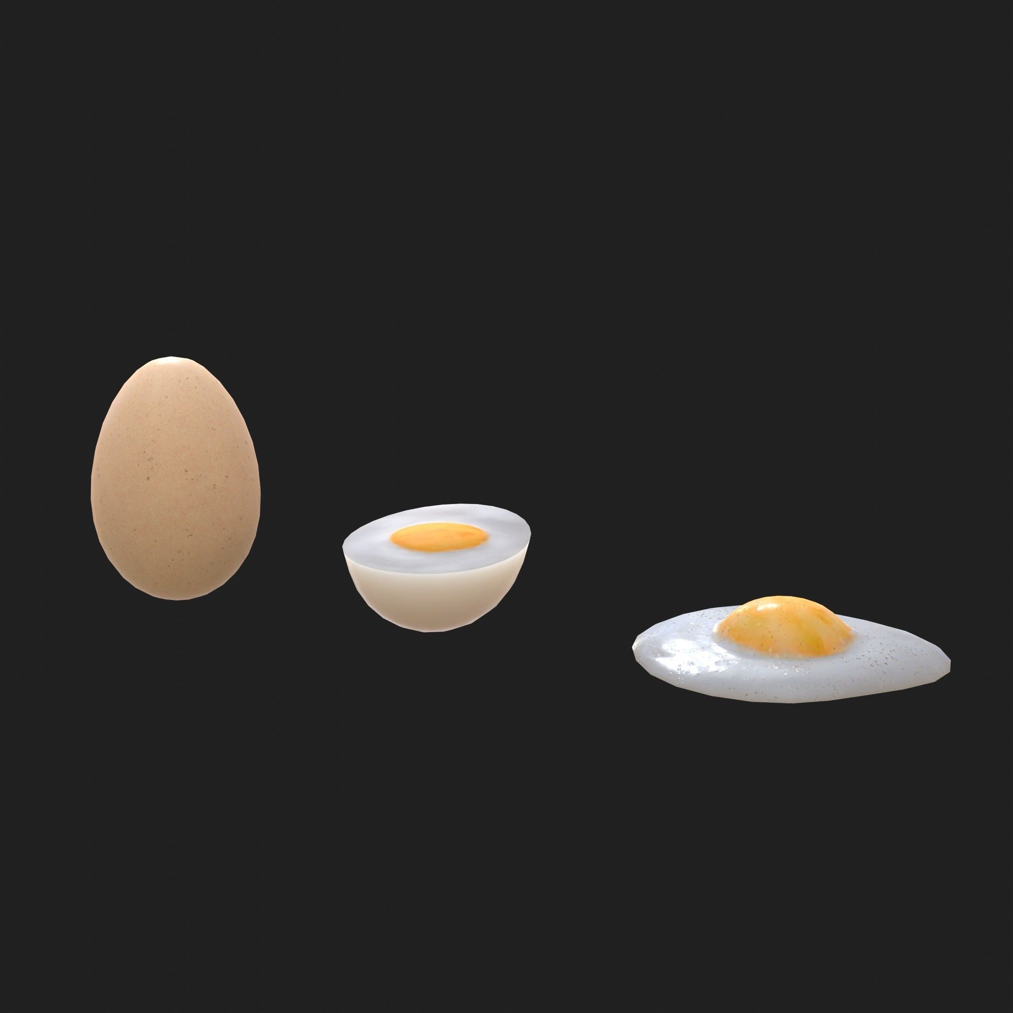 Egg - Cooked Fried and Whole 3 Piece Set Low-poly 3D model_4