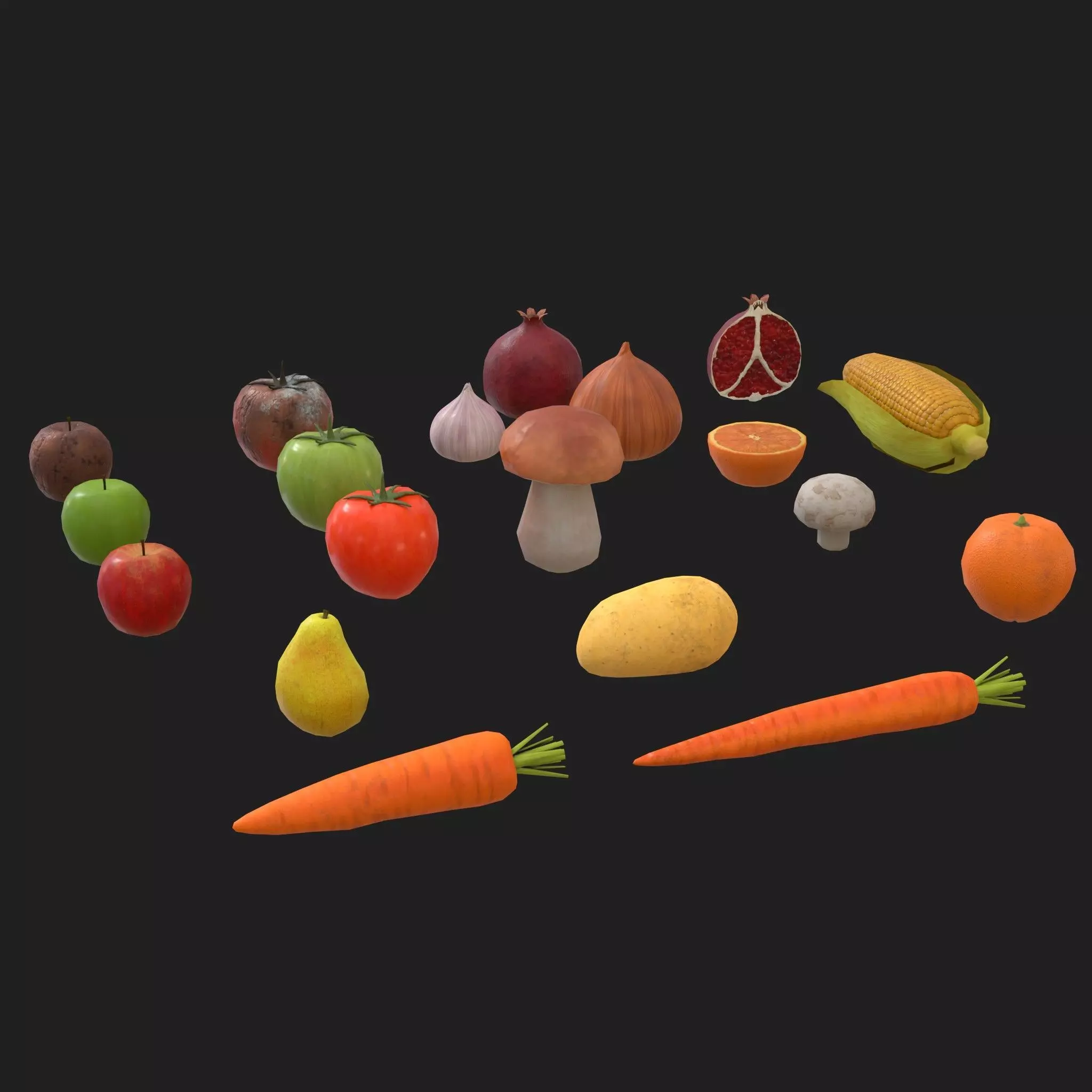 Fruits and Vegetables - Apple Onion Orange Tomato 19 Piece Set Low-poly 3D model_0