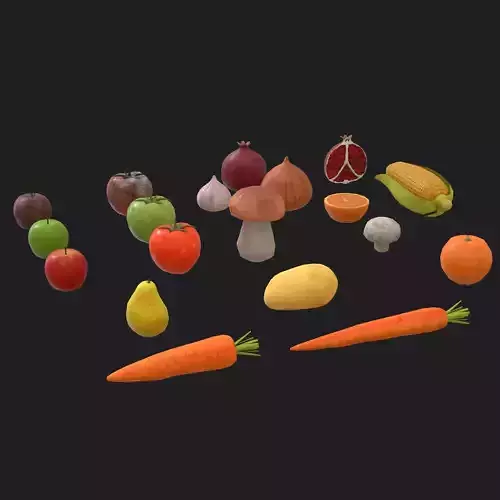 Fruits and Vegetables - Apple Onion Orange Tomato 19 Piece Set Low-poly 3D model