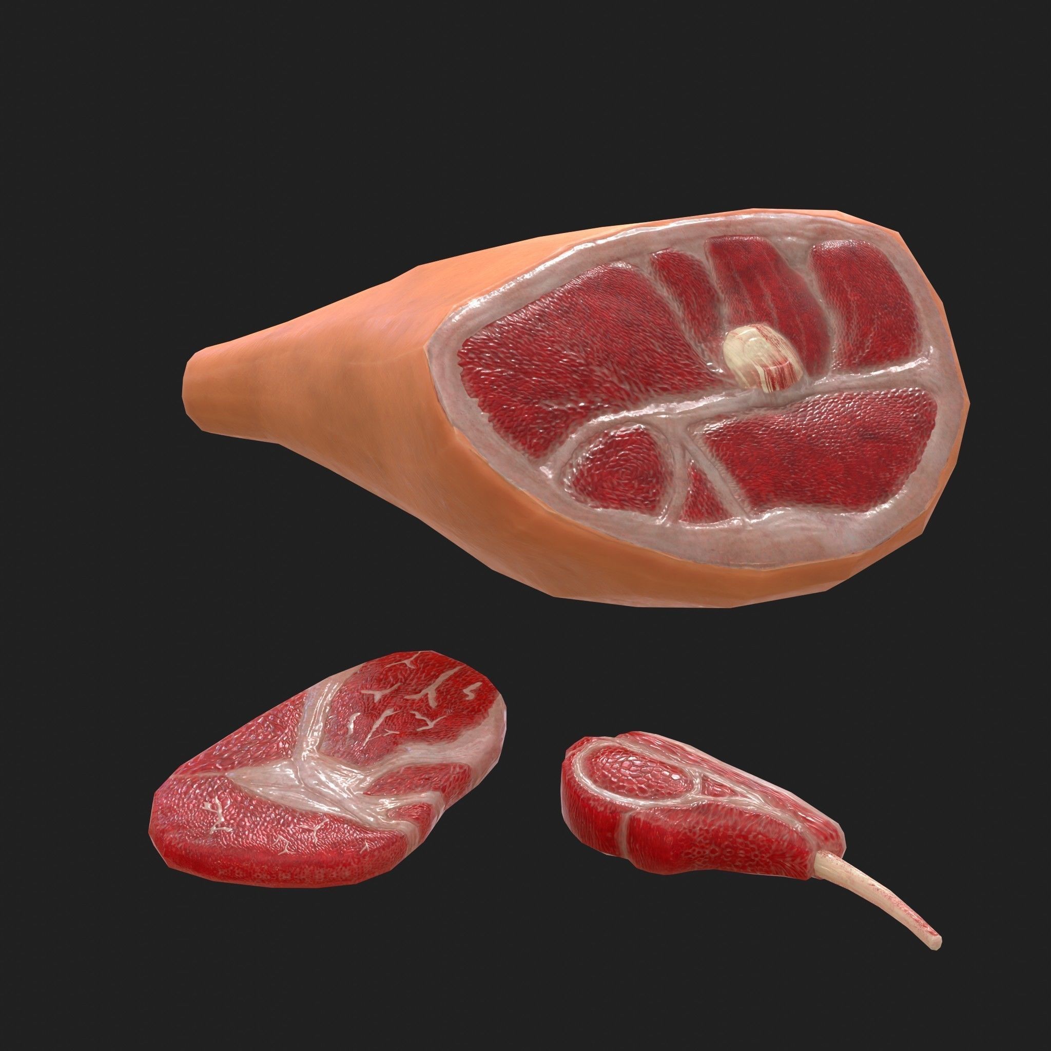 Meat 14 Piece Set - Steak Sausage Rib Fish Chicken Low-poly 3D model_1
