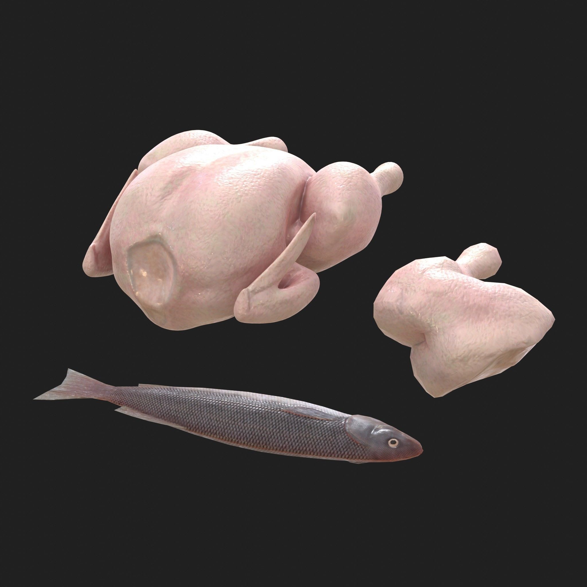 Meat 14 Piece Set - Steak Sausage Rib Fish Chicken Low-poly 3D model_2