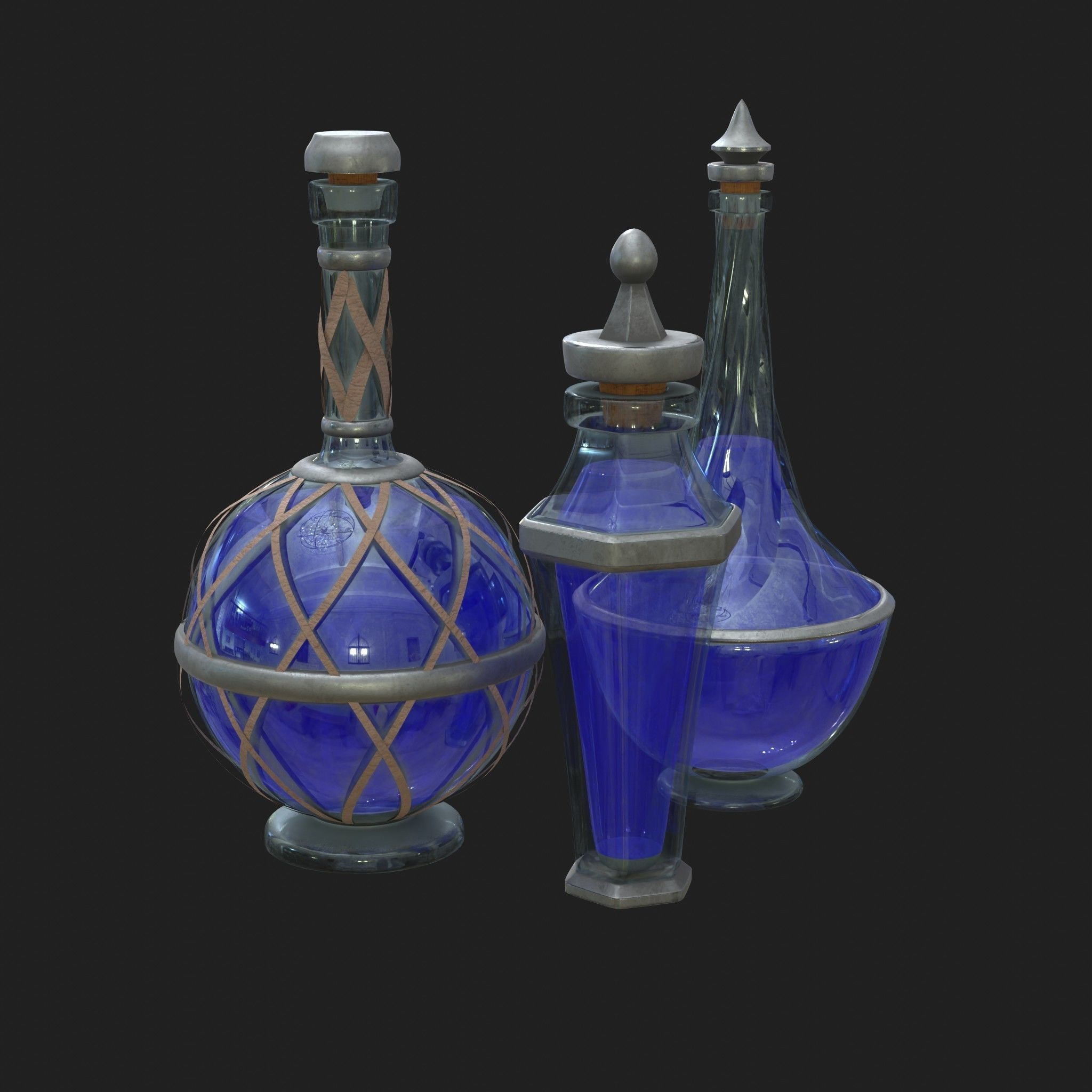 Potions - Health Mana Strength 9 Piece Set Low-poly 3D model_2
