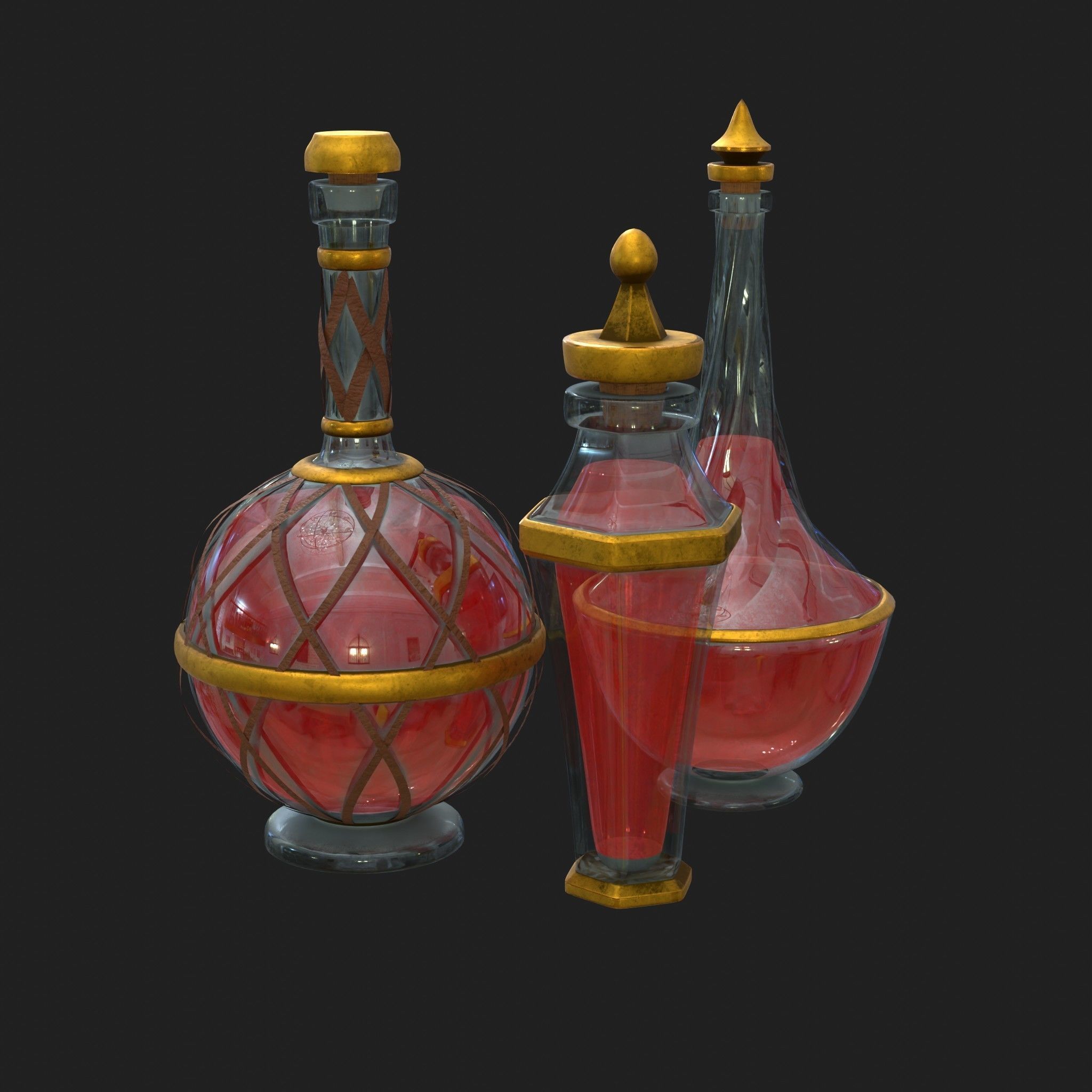 Potions - Health Mana Strength 9 Piece Set Low-poly 3D model_1