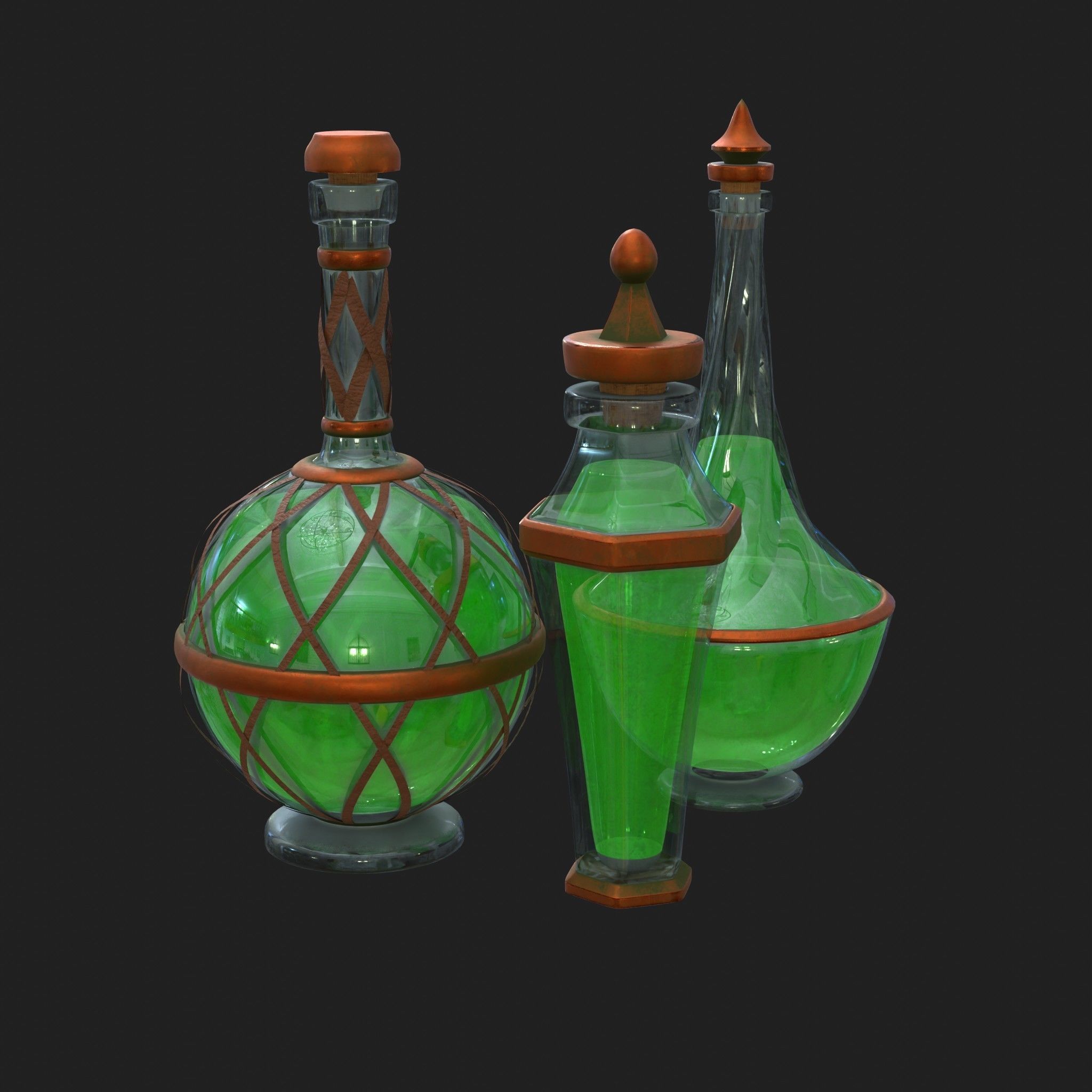 Potions - Health Mana Strength 9 Piece Set Low-poly 3D model_3